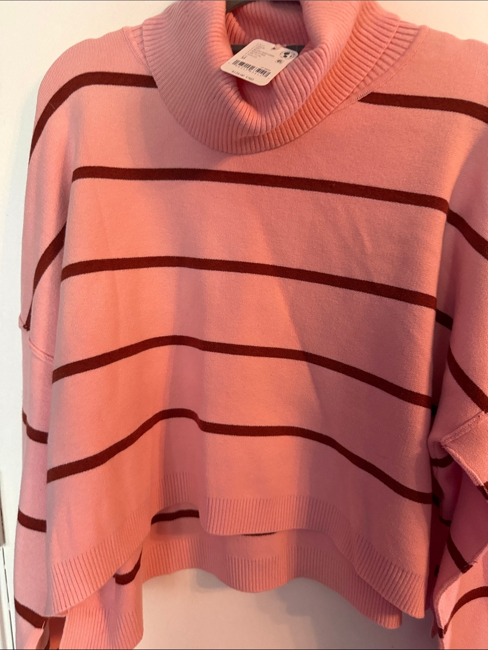 Free People Pink and Brown Striped Cowl Neck Sweater